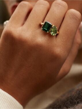 Gold Emerald and Peridot Green ring custom-made by Bauble Bar - size 5